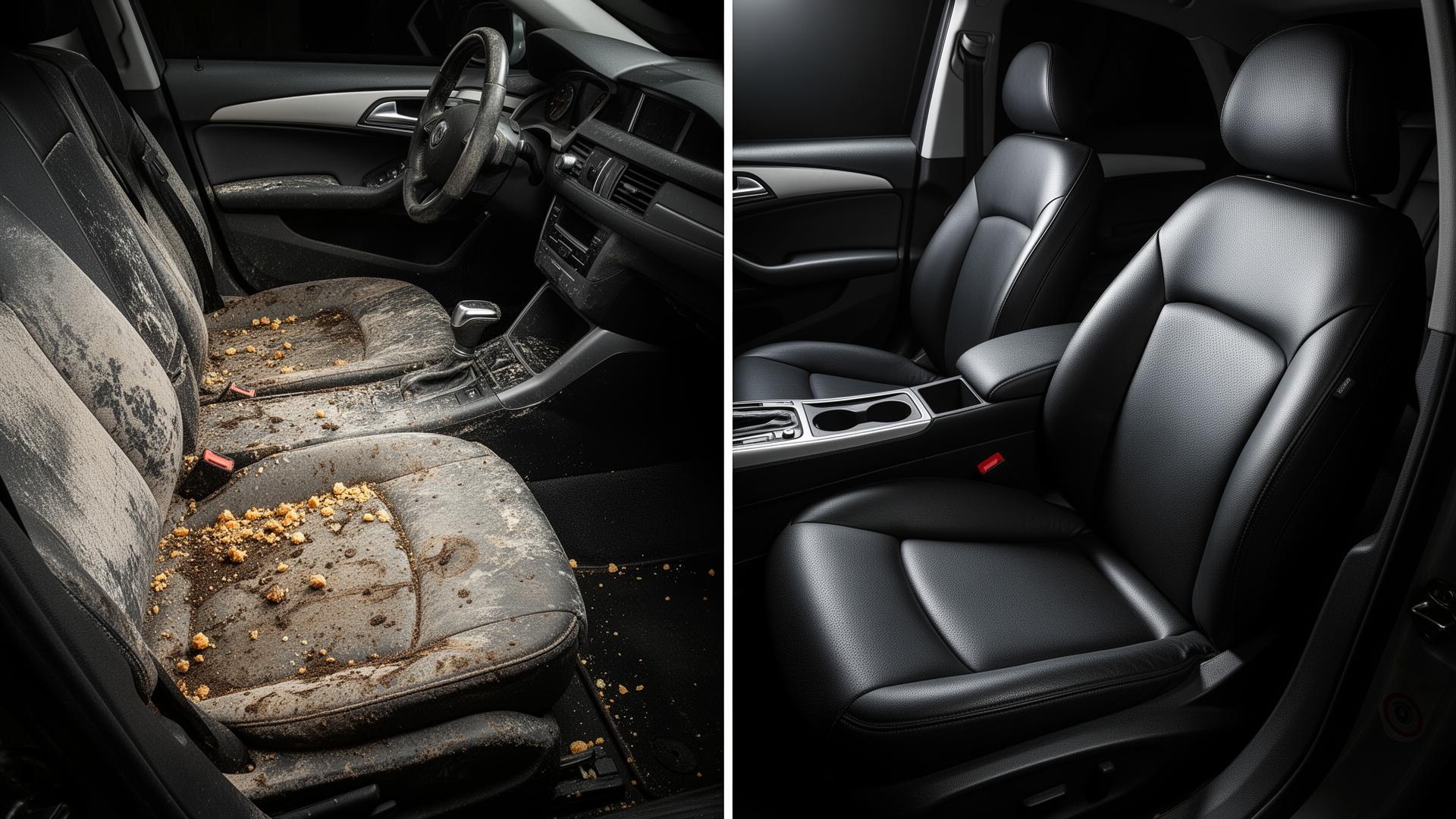 Before and after auto detailing interior